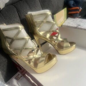 Gold Strappy High Heel Sandals